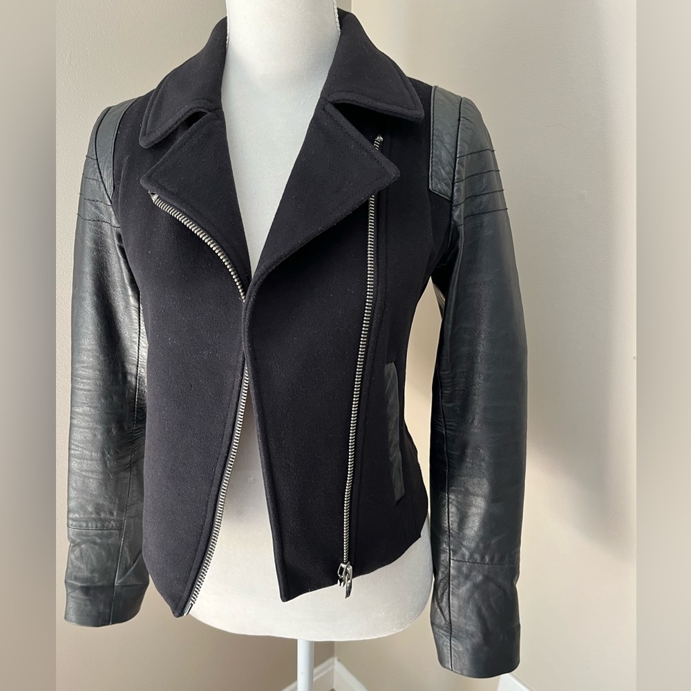 Club Monaco Leather and Wool Combo Cropped Jacket Size S/P